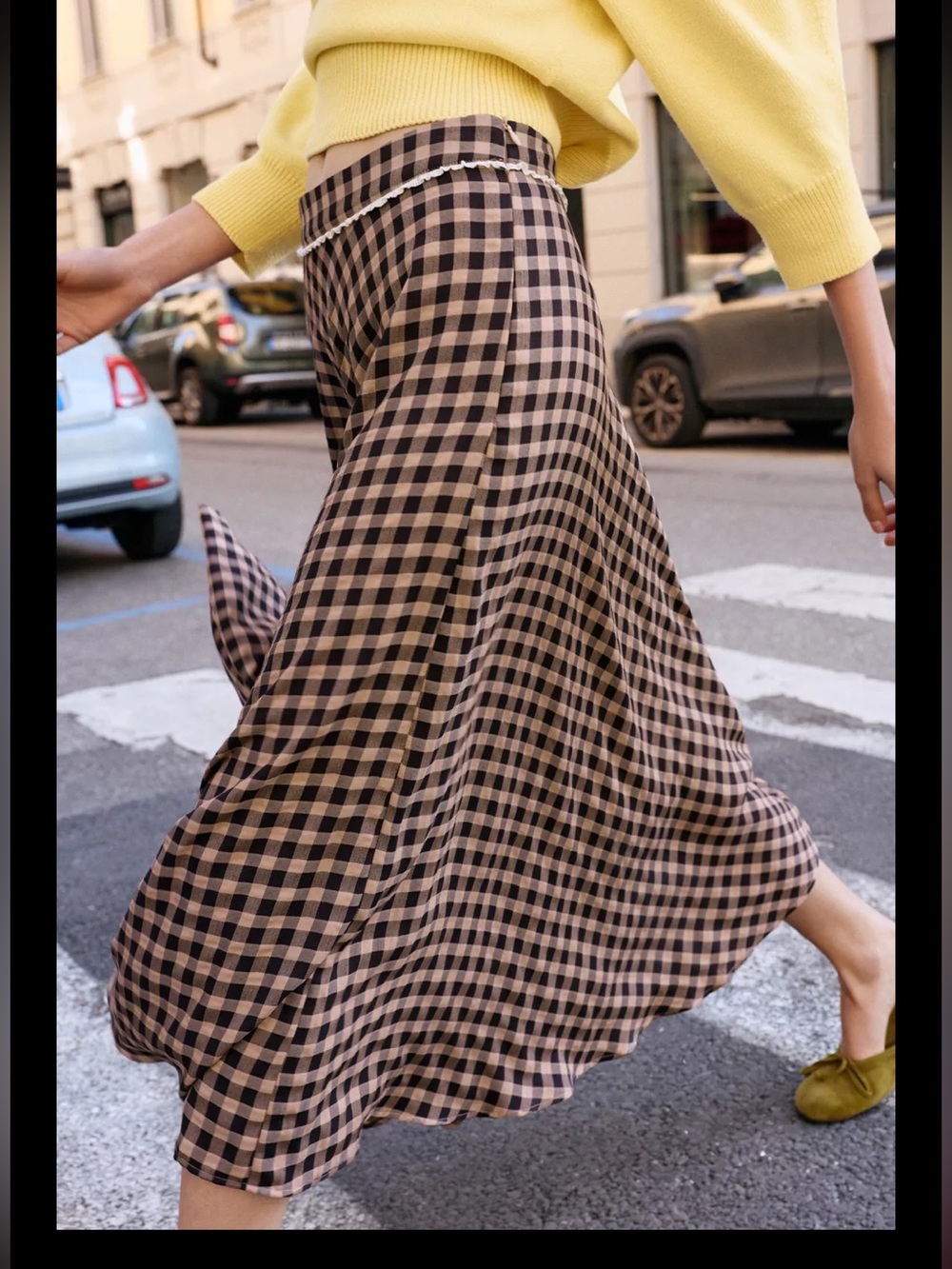 Zara gingham Checked Midi Skirt